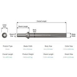 Ajax Flat Air Hammer Chisel 5/8" x 18" 498 Shank A960-18