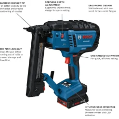 Bosch Power Tools 18V 18-Gauge Narrow Crown Stapler GTH18V-18MB12