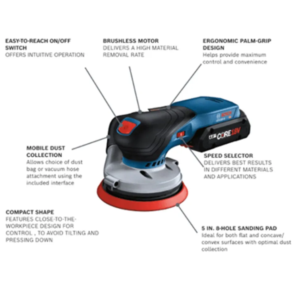 Bosch 18V Brushless 5" Random Orbit Sander Kit with CORE18V 40 Ah Compact Battery GEX18V-5B15