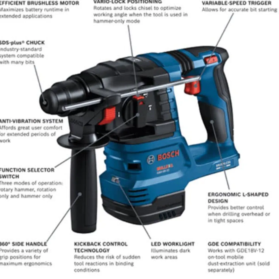 Bosch 18V Brushless SDS-PLUS Bulldog 3/4" Rotary Hammer (Bare Tool) GBH18V-22N