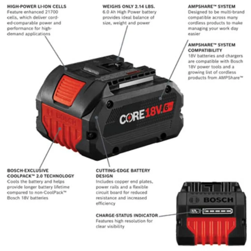 Bosch 18V CORE18V Lithium-Ion 6 Ah High Power Battery GBA18V60
