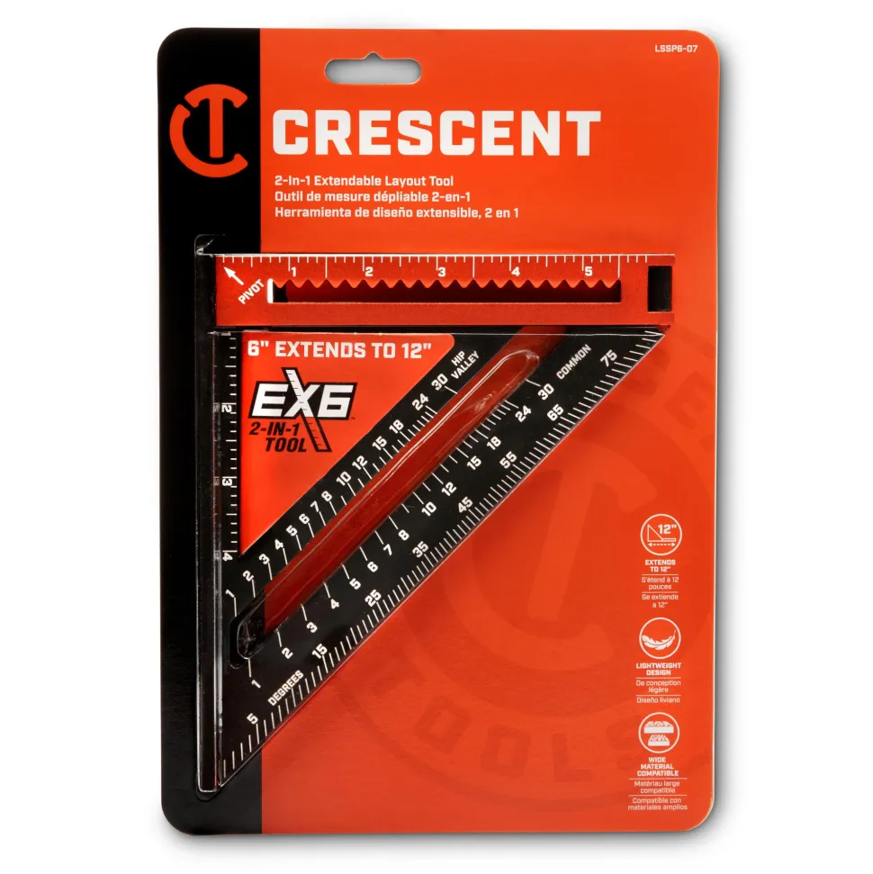 Crescent EX6 2-in-1 Extendable Rafter Square 6" to 12" Straight Edge LSSP6-07