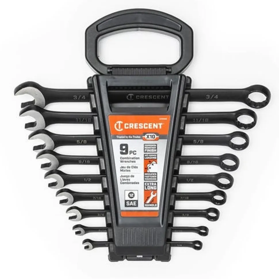 Crescent 9 Piece 12 Point Long Pattern Combination SAE Wrench Set CCWS9BS