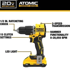 DeWalt ATOMIC COMPACT SERIES 20V MAX* Brushless Cordless 1/2