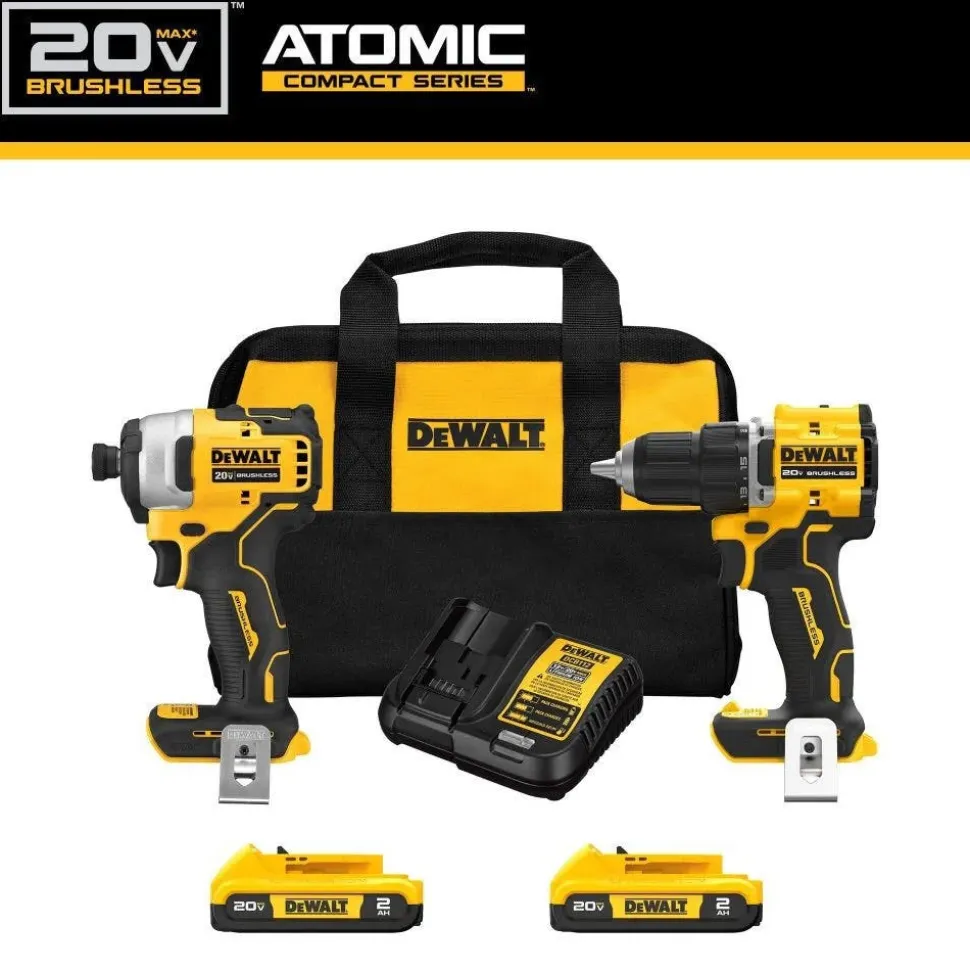 DeWalt ATOMIC 20V MAX Brushless 1/2" Hammer Drill Driver, 1/4" Impact Driver Kit DCK226D2