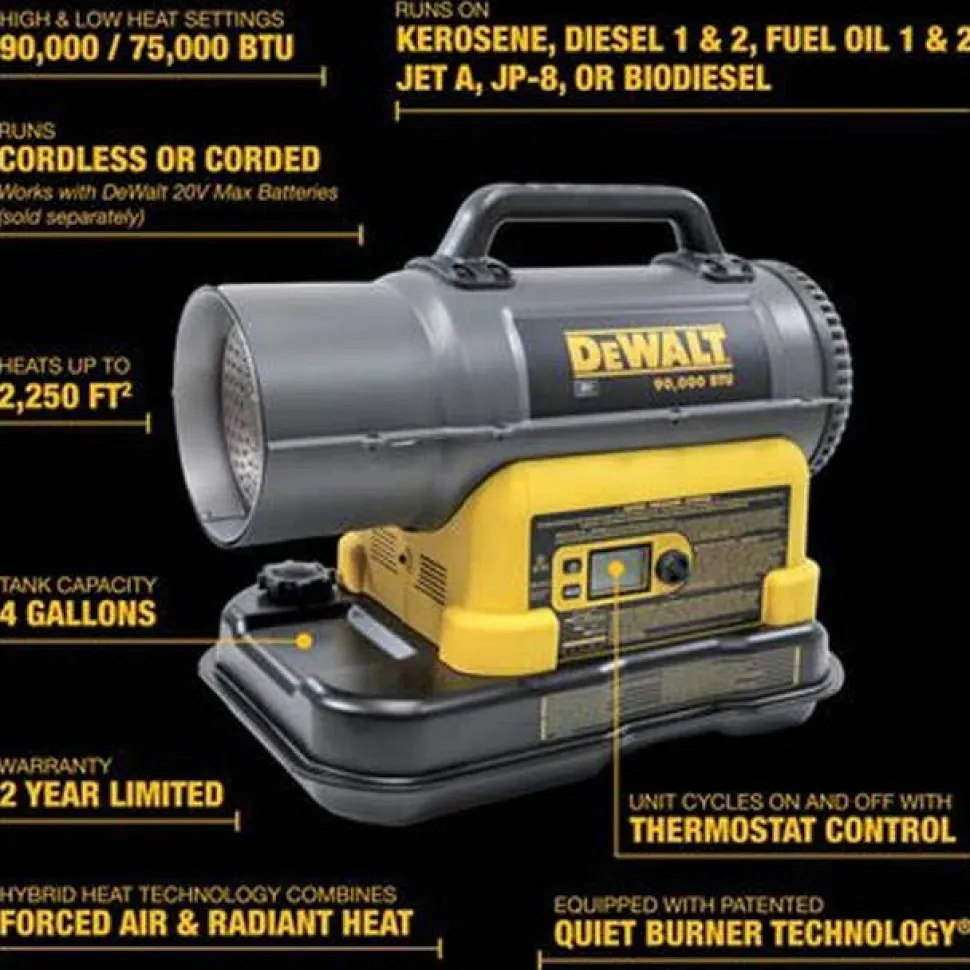 DeWalt 90,000 BTU Cordless Forced Air Kerosene/Diesel Heater F340991
