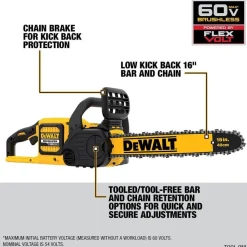 DEWALT FLEXVOLT 60V MAX Brushless Cordless Chainsaw, Tool Only DCCS670B