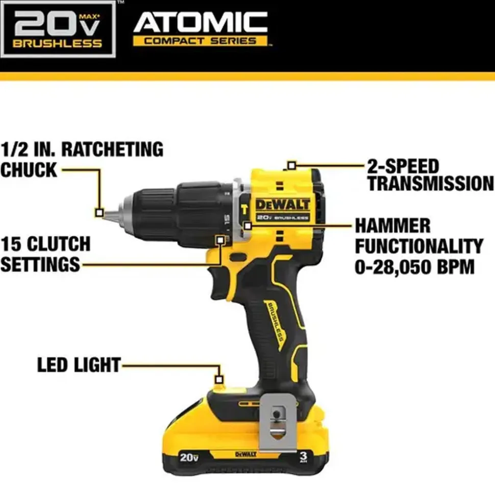 DeWalt Power Tools 20V MAX Brushless 1/2" Hammer Drill & 20V Max 5.0Ah Battery DCD799L1-DCB205