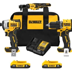 DeWalt 20V MAX* Brushless Compact Drill/Driver, Impact Driver and Brushless 1/2" Ratchet Kit DW-DCK225D2-DW-DCF512B