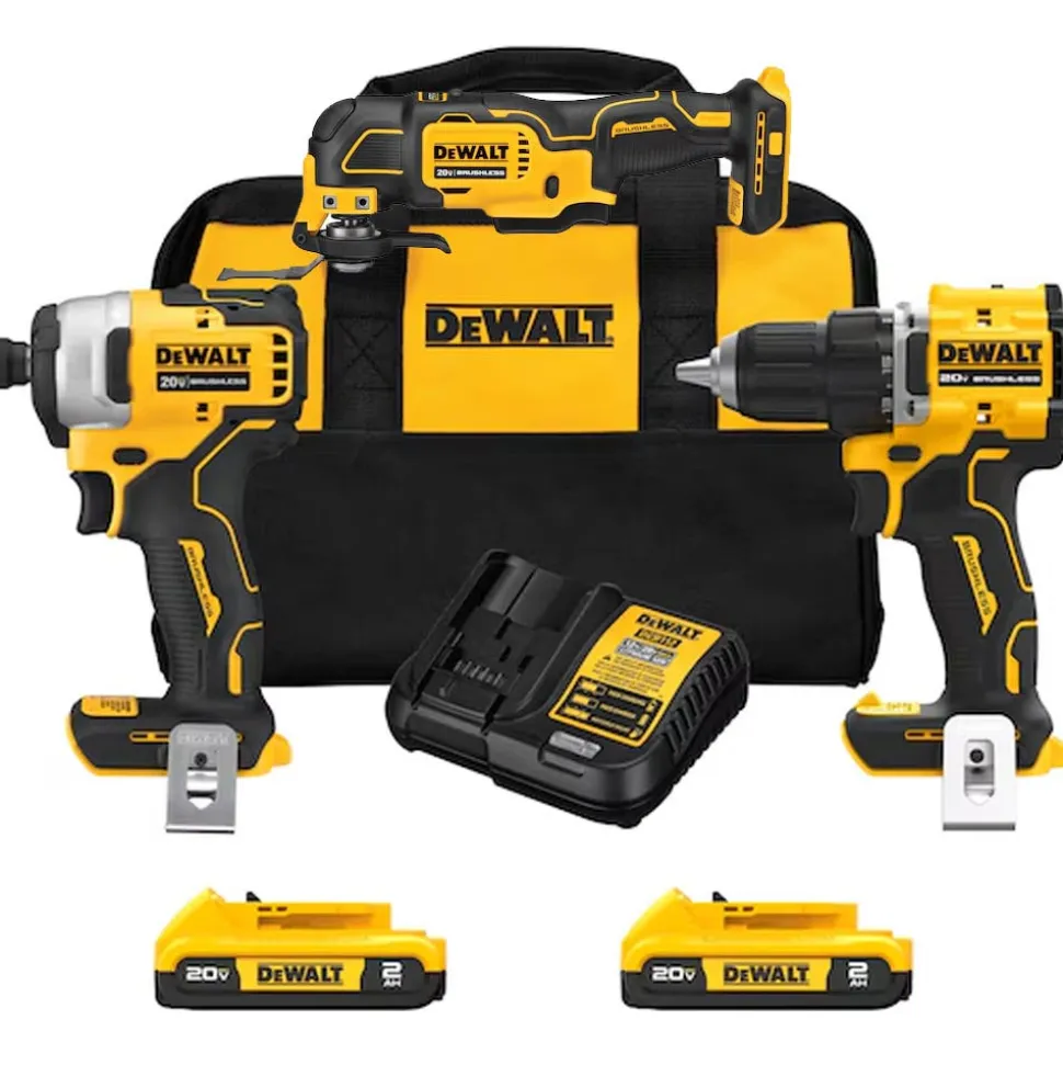 DeWalt 20V MAX* Brushless Compact Drill/Driver, Impact Driver and Brushless Cordless Oscillating Multi-Tool Kit DW-DCK225D2-DW-DCS354B