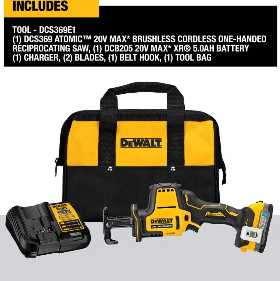 DeWalt 20V MAX One Handed Reciprocating Saw With Powerstack Battery DCS369E1