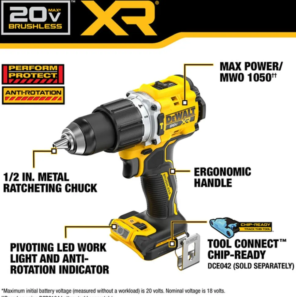DeWalt 20V MAX* XR® Brushless Cordless 1/2" Hammer Drill (Tool Only) DCD806B