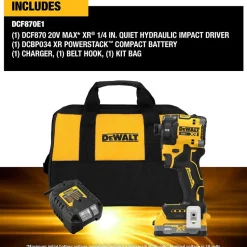 DeWalt 20V MAX XR Brushless Cordless 1/4 in. Quiet Hydraulic Impact Driver Kit with XR POWERSTACK DCF870E1