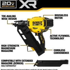 DeWalt 20V MAX XR Brushless Cordless 30 Degree Paper Collated Framing Nailer (Tool Only) DCN930B