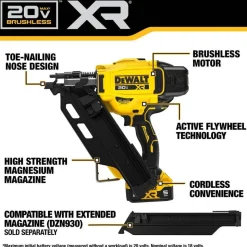 DeWalt 20V MAX XR Brushless Cordless 30 Degree Paper Tape Framing Nailer Kit DCN930P1