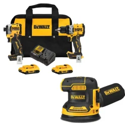 DeWalt 20V MAX XR Drill/Driver, ATOMIC Impact Combo Kit & 5" Variable-Speed Random Orbital Sander KIT DCK2051D2-DCW210B