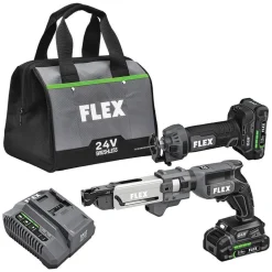 Flex 24V Drywall Screw Gun, AutoFeed Attachment & Cut-Out Tool Combo Kit (2.5Ah) FXM203-2A