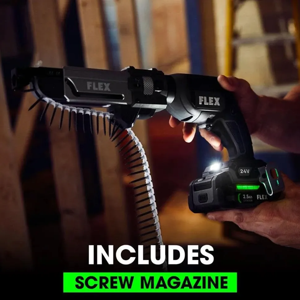 Flex 24V Drywall Screw Gun, AutoFeed Attachment & Cut-Out Tool Combo Kit (2.5Ah) FXM203-2A