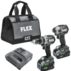 FLEX 24V 1/2" Hammer Drill and Impact Driver Combo Kit (3.5Ah/6.0Ah Stacked) FXM202-2G