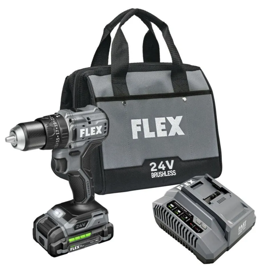 FLEX 24V 1/2" 2 Speed Compact Hammer Drill Kit FX1231-1A