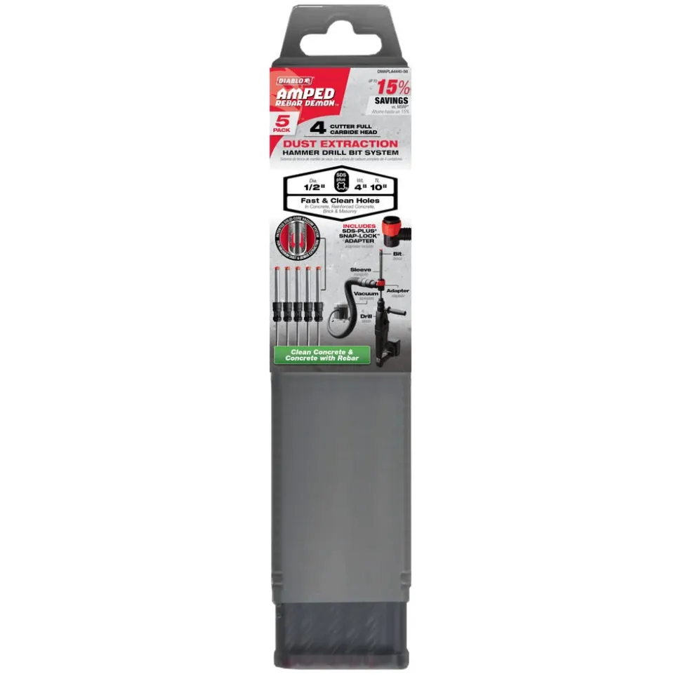 Freud Diablo AMPED Rebar Demon 7/8" x 16" x 26" SDS-Max 4-Cutter Full Carbide Head Dust Extraction Hammer Drill Bit DMAMXA1660