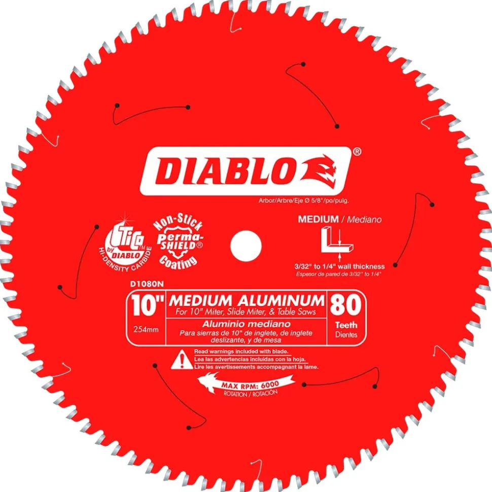 Freud Diablo 10" 80-Tooth Medium Aluminum Circular Saw Blade D1080N