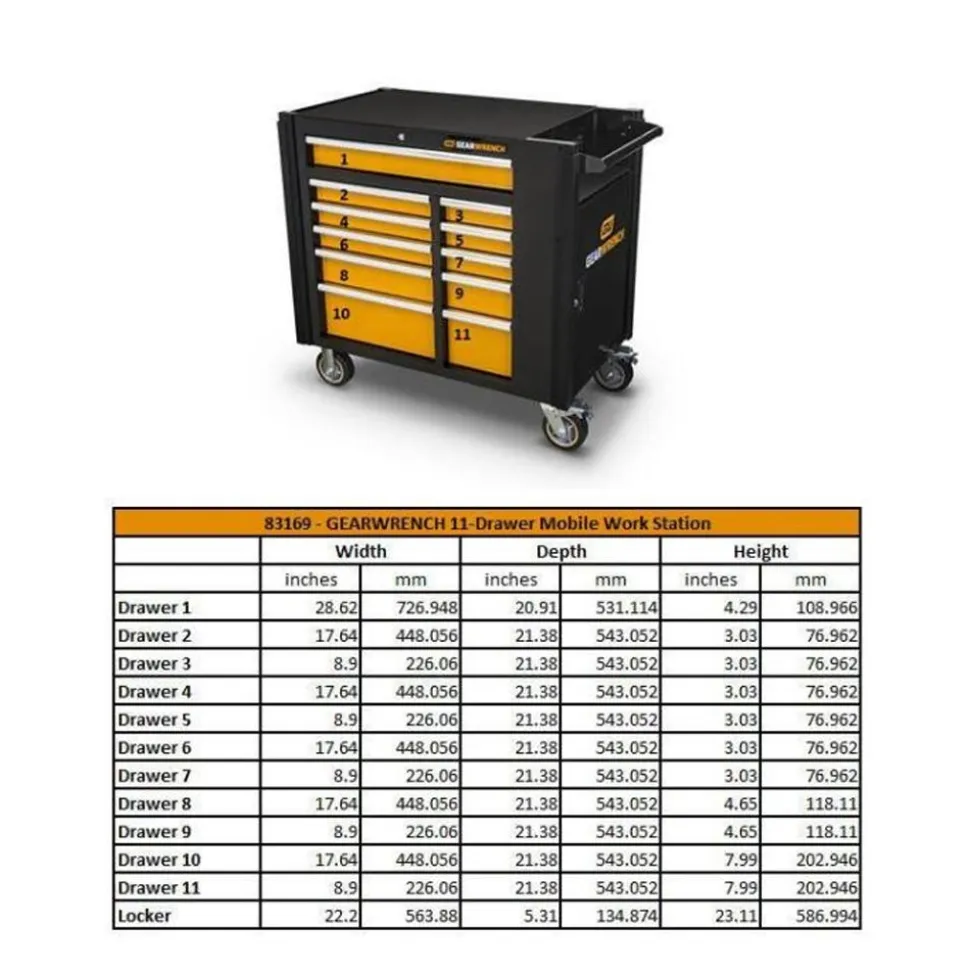 Gearwrench 42" 11 Drawer Black & Orange Mobile Work Station 83169