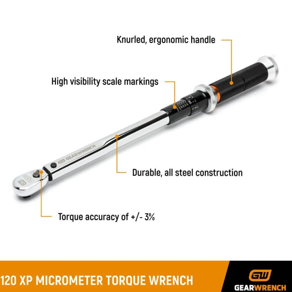 Gearwrench 3/8" Drive 120XP Micrometer Torque Wrench 10-100 ft/lbs. 85176