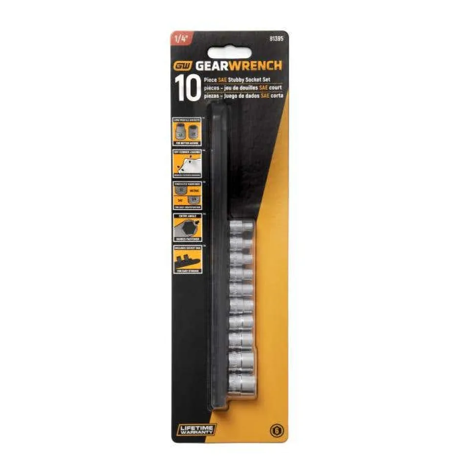 Gearwrench 10 Piece 1/4" Drive 6 Point Stubby Socket Set SAE 81395