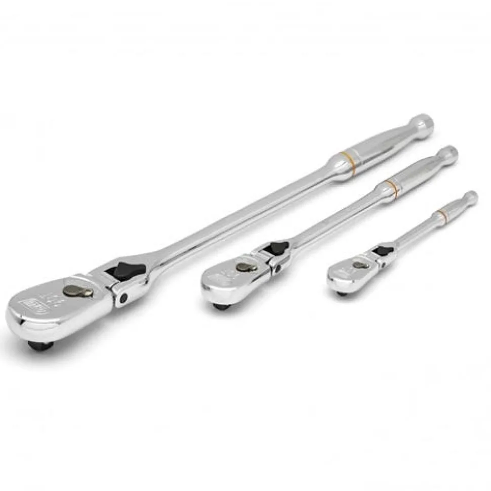 Gearwrench 1/4", 3/8" & 1/2" 3 Piece Drive 90-Tooth Locking Flex Head Teardrop Ratchet Set 81276T