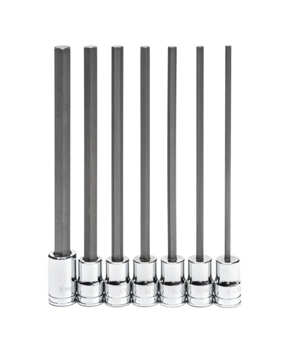 Gearwrench 7 Piece 3/8" Long Length Hex Bit SAE Socket Set 82537
