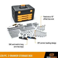 Gearwrench 239 Piece Mechanics Tool Set in 3 Drawer Storage Box 80942