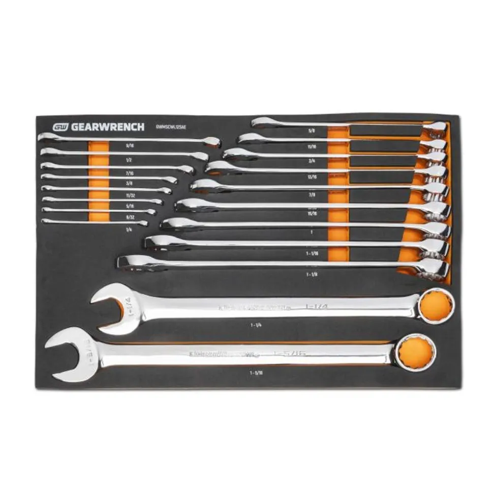 Gearwrench 19 Piece12 Point Long Pattern Combination SAE Wrench Set w/ Foam Storage Tray GWMSCWL12SAE
