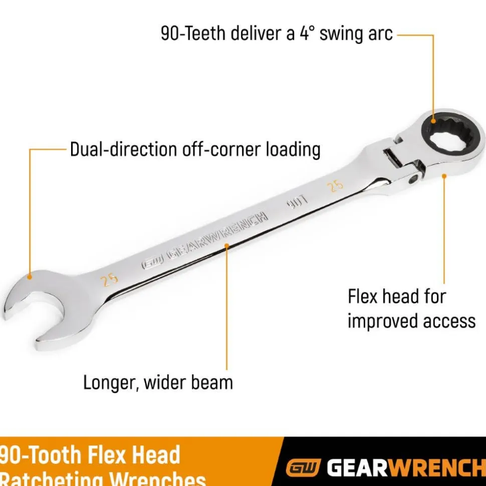 Gearwrench 12 Piece 90-Tooth 12 Point Flex Head Ratcheting Combination Metric Wrench Set 86727