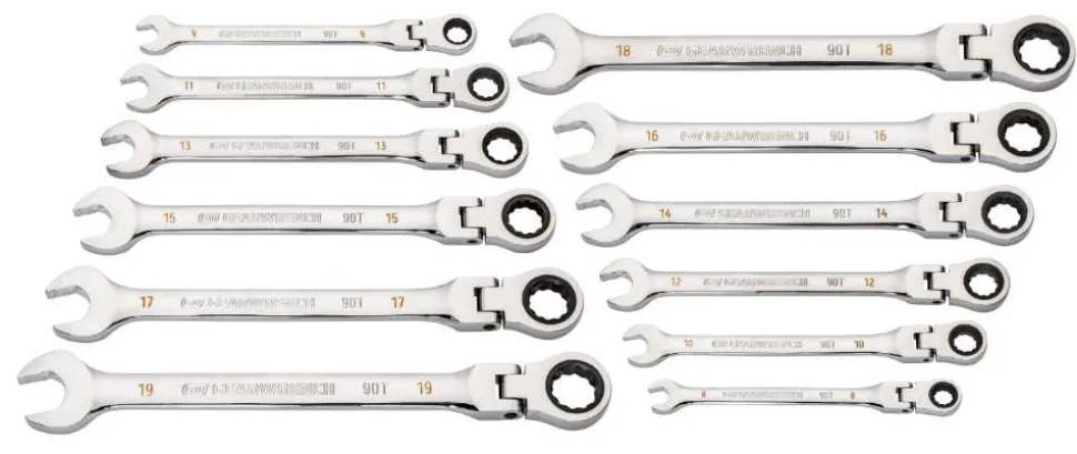 Gearwrench 12 Piece 90-Tooth 12 Point Flex Head Ratcheting Combination Metric Wrench Set 86727