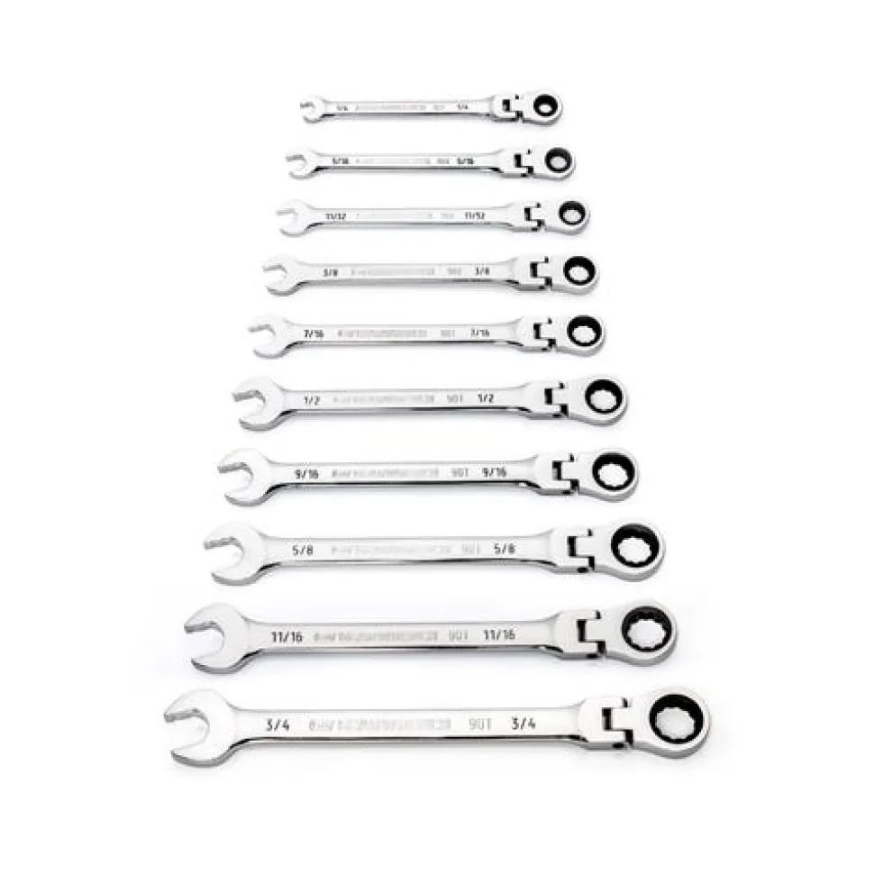 Gearwrench 10 Piece 90-Tooth 12 Point Flex Head Ratcheting Combination SAE Wrench Set 86758