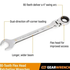Gearwrench 14 Piece 90-Tooth 12 Point Flex Head Ratcheting Combination SAE Wrench Set 86759