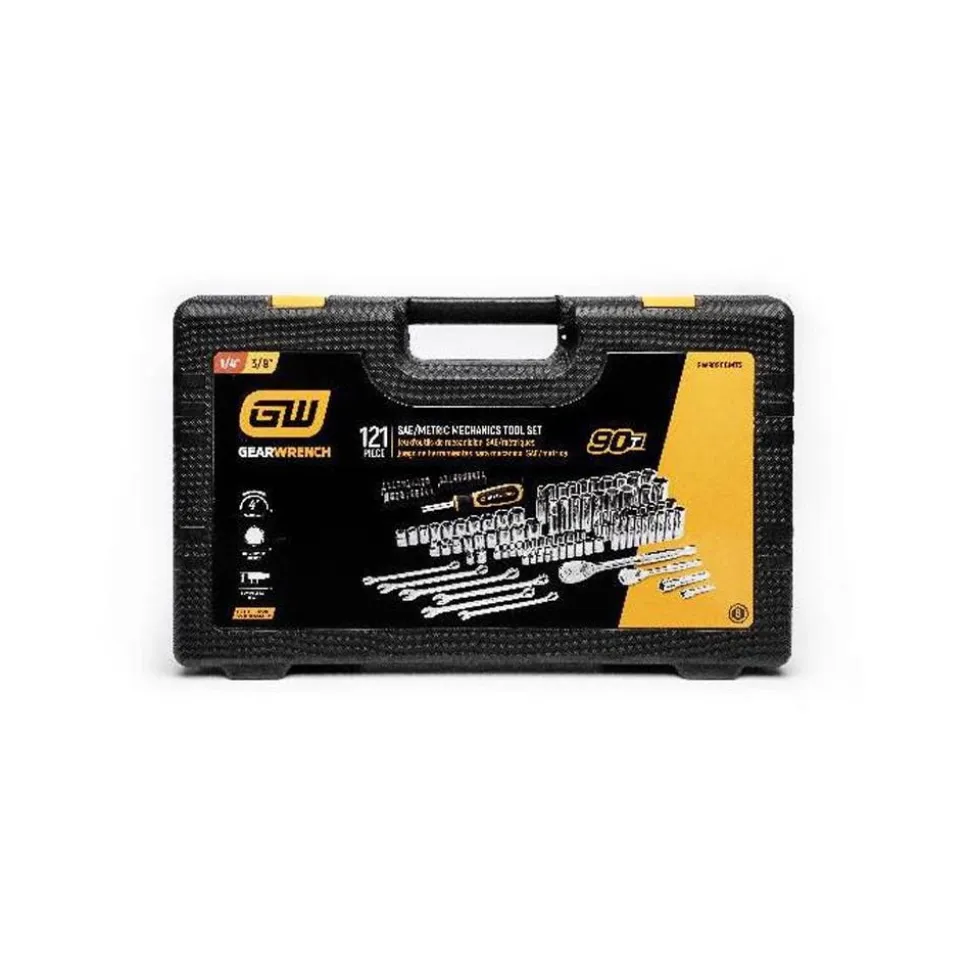 Gearwrench Tools 121 Piece 1/4" & 3/8” Drive 90T SAE/MM Mechanics Hand Tool Set GW90SCBMTS