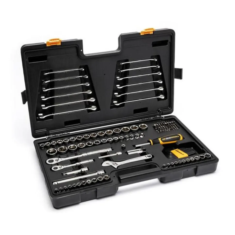 Gearwrench Tools 121 Piece 1/4” & 3/8” Drive 72-Tooth SAE/MM Mechanics Hand Tool Set GW72SCBMTS