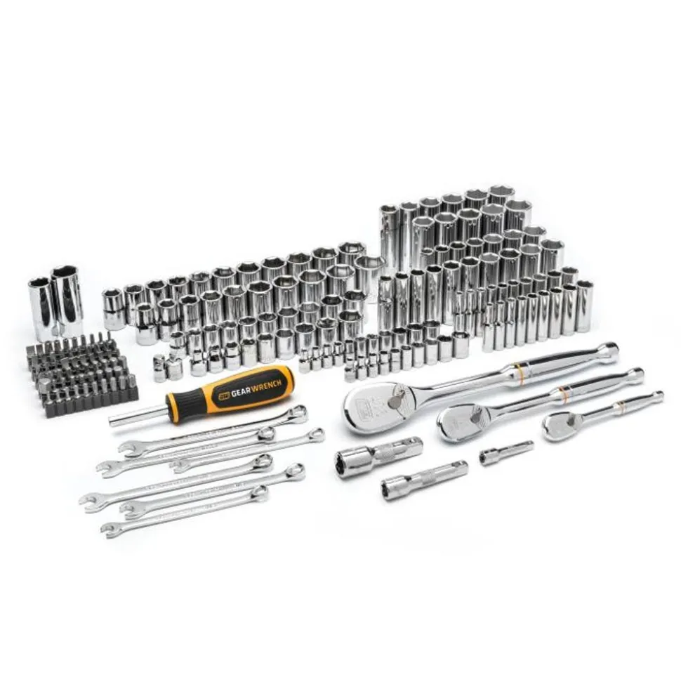 Gearwrench Tools 185 Piece 1/4", 3/8”, & 1/2" Drive 90T SAE/MM Mechanics Hand Tool Set GW90MCBMTS