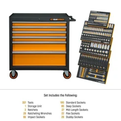 Gearwrench Tools 358 Piece MEGAMOD Metric Mechanics Tool Set in Modular Foam Trays with Rolling Cabinet MEGAMOD358