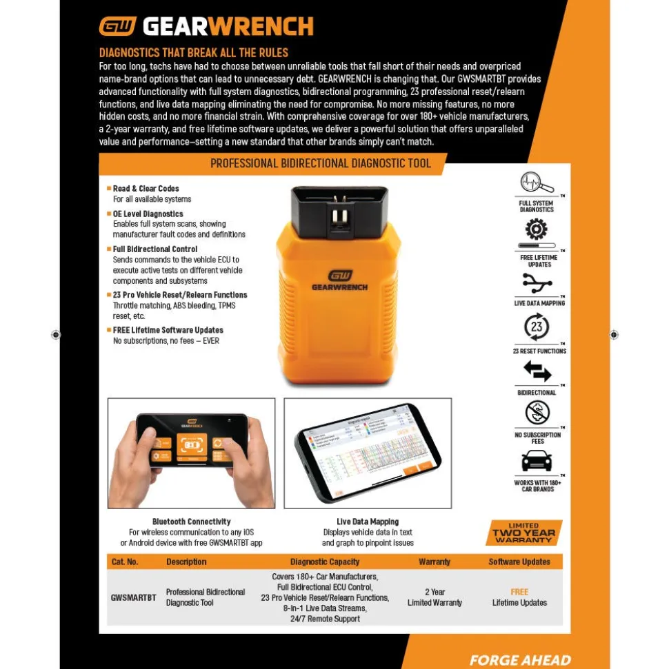 Gearwrench Tools Professional Bi-Directional Diagnostic Scan Tool GWSMARTBT