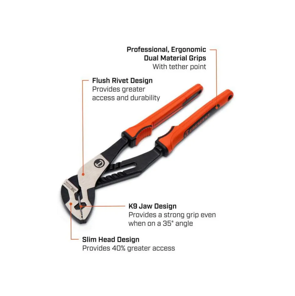 Gearwrench Tools 12" Z2 K9™ Straight Jaw Tongue and Groove Plier with Dual Material Rawhide Handle RTZ212CGR
