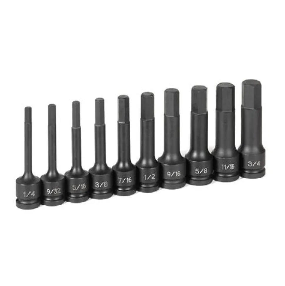 Grey Pneumatic 10 Piece 1/2" Drive SAE 4" Length Hex Driver Set 1340H