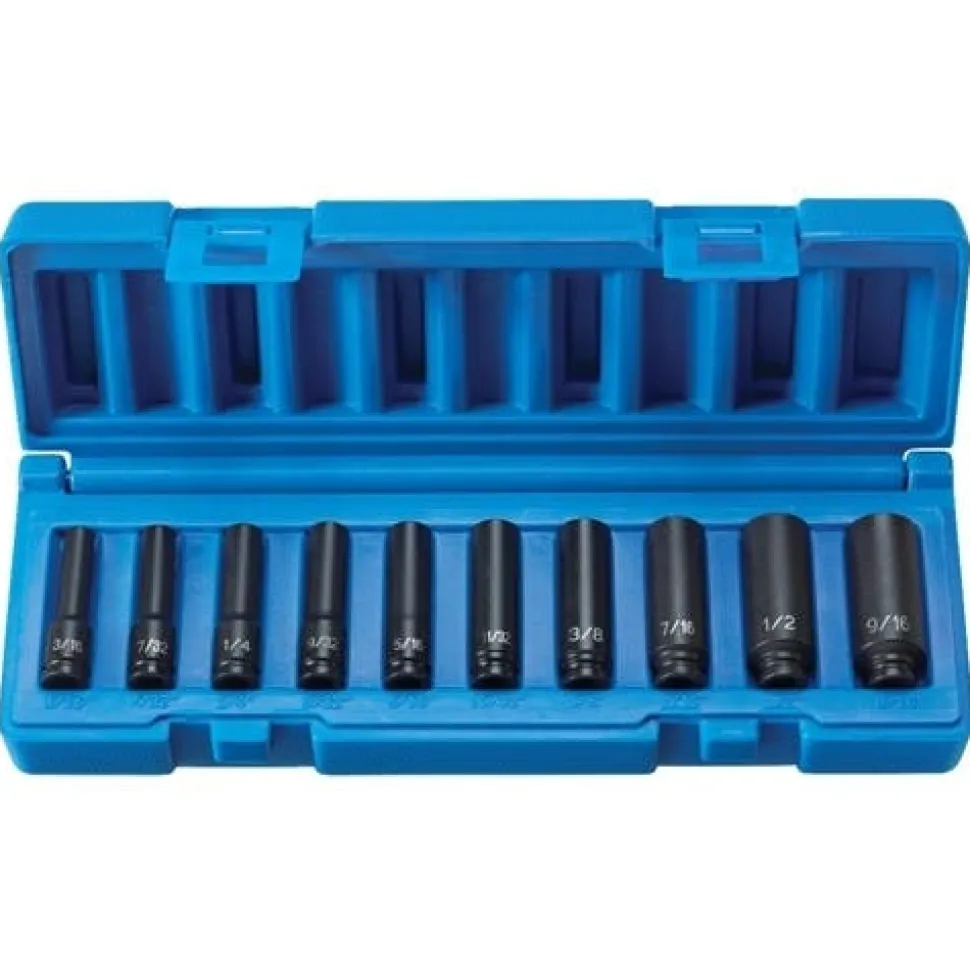 Grey Pneumatic 10 Piece 1/4" Surface Drive SAE 6 Point Deep Impact Socket Set 9710D