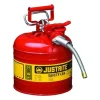 Justrite Type II AccuFlow Steel Steel Safety Can For Flammables 2 Gallon 5/8 Metal Hose Red 7220120