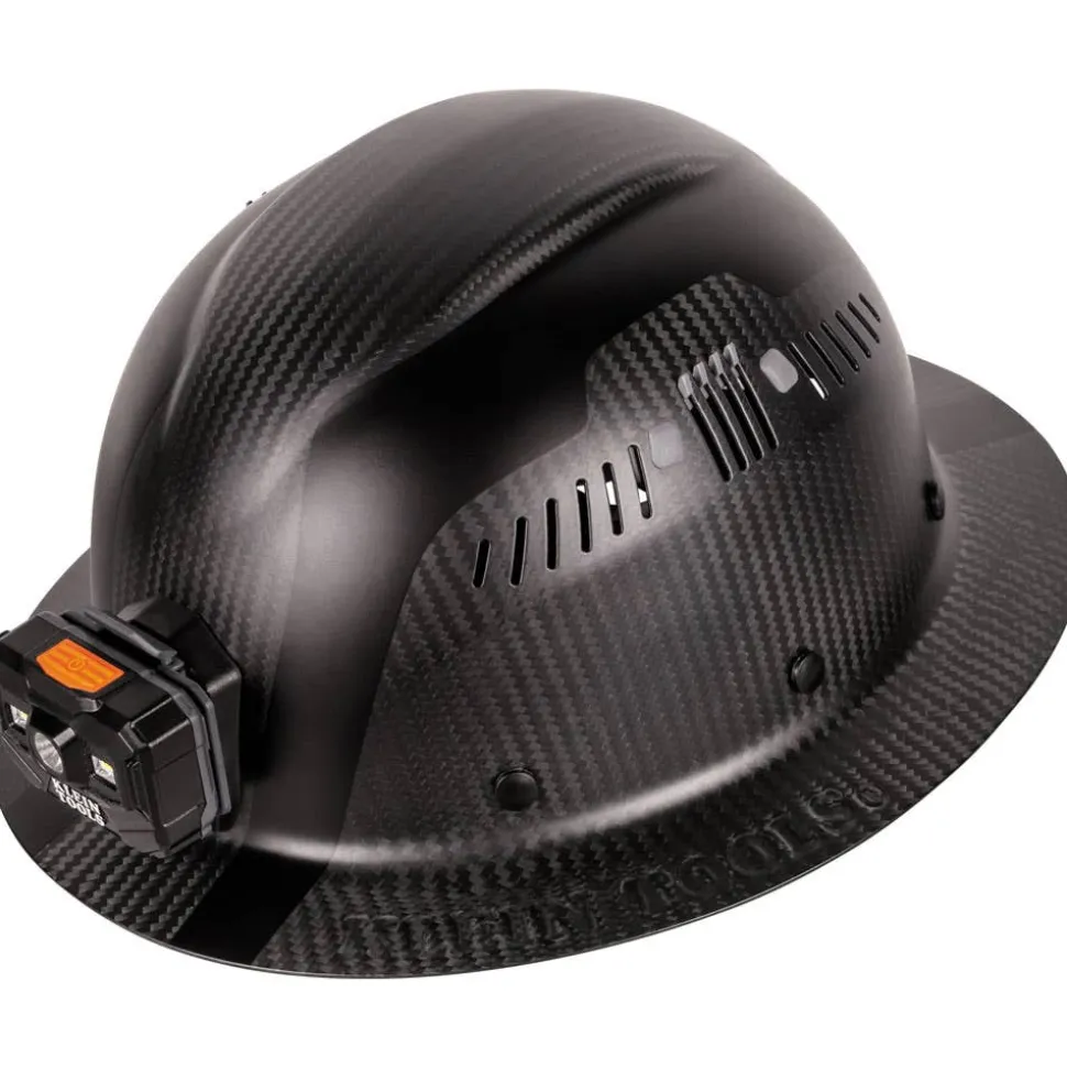 Klein Carbon Fiber Full Brim Hard Hat with Headlamp, Titan 60512