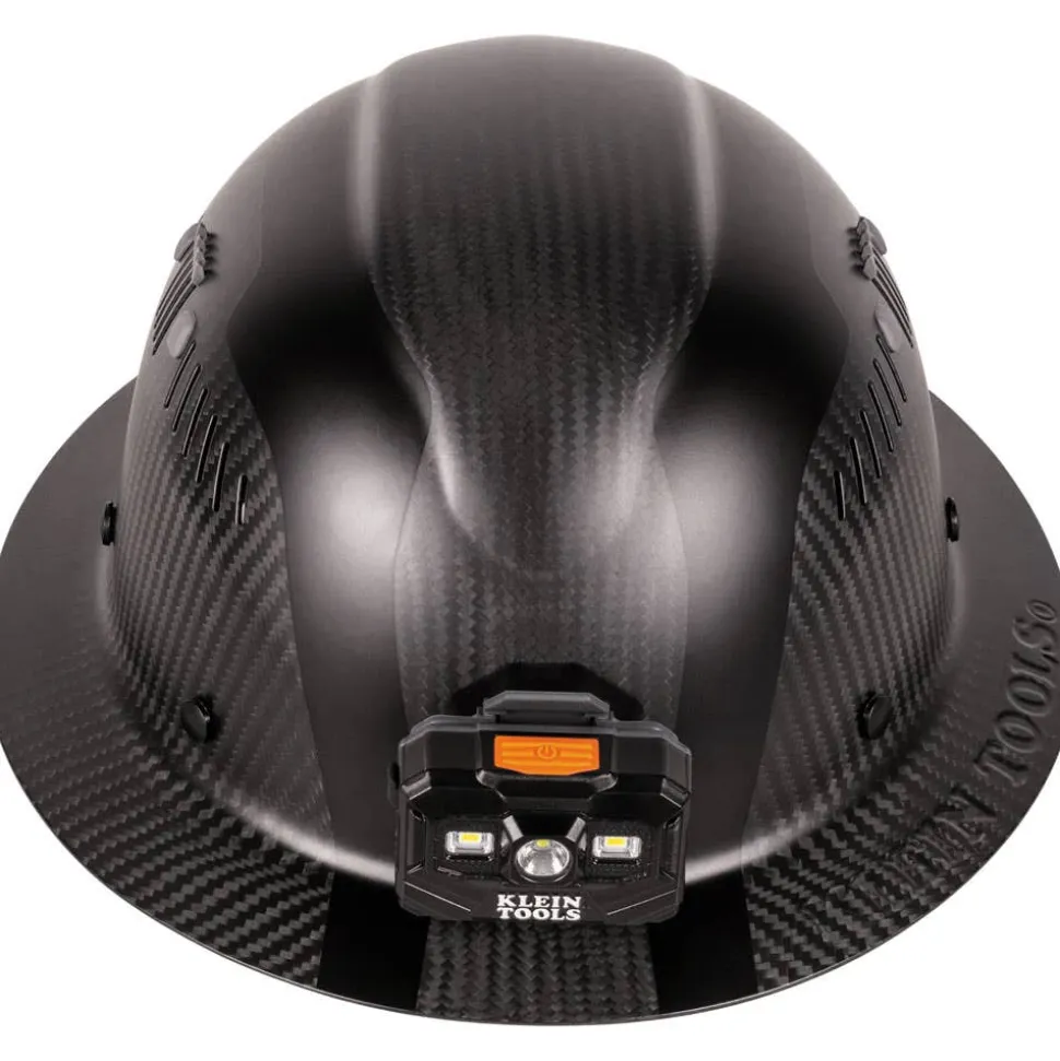 Klein Carbon Fiber Full Brim Hard Hat with Headlamp, Titan 60512