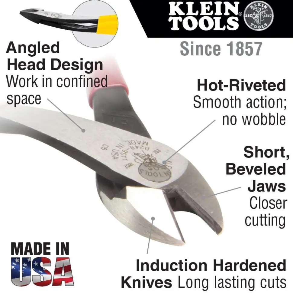 Klein Diagonal Cutting Pliers, Angled Head, 8-Inch D2000-48
