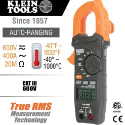 Klein Digital Clamp Meter, AC Auto-Ranging 400 Amp with Temp CL220